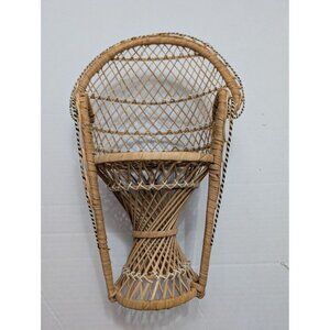Wicker Rattan Peacock Doll Chair Plant Stand 15 in VTG 1980s BOHO Cottage Core
